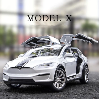 1:22 Tesla Model X Модел на колата от сплав, Формовани под налягане Метална играчка, Модифицирани превозни средства, Симулация модел на колата, Колекция от Звукови и Светлинни Подаръци за децата