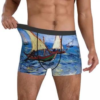 Бельо Vincent Van Gogh, Мъжки къси панталони с морска гледка, гащи-боксерки, ластични гащи-боксерки с модерен принтом, гащи оверсайз