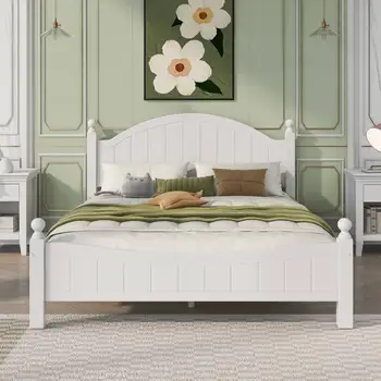 Легло-платформа с таблата и изножьем, рамка на легло от масивно дърво в традиционен лаконичном стил /Пружинен блок не се изисква / Лесен монтаж