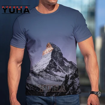 Тениски с 3D принтом Планината, Мъжка Тениска с природа/Природа, Дърво, Лятна тениска за почивка с природни гледки, Пълната версия на 3D тениски, готини Мъже