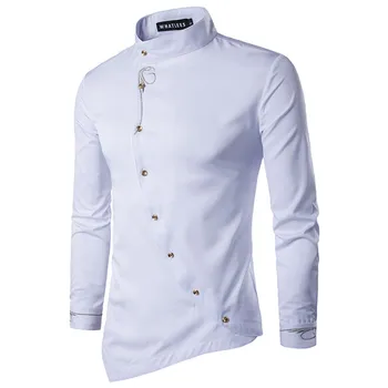 Модерен мъжки Хипстерская риза с бродерия с дълъг ръкав, Индивидуалност, Наклонена пуговица, Нерегулярная Ежедневни риза, Мъжки ризи-смокинги