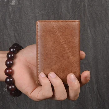 Мъжки кожен портфейл за носене на ръка, женствена чанта от клеенки с няколко карти, голяма простор, къс