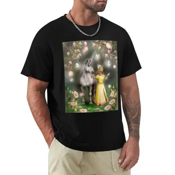 Тениска с принцеса и единорогом, черни тениски, бързосъхнеща тениска, тениски оверсайз, тениски с графичен дизайн, тениски за мъже