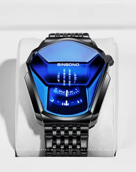 Sdotter Binbond Популярните модни мотоциклетни концептуални мъжки кварцови часовници С светящимся стоманена каишка, мрежести часовник със сензорен екран, технология черна