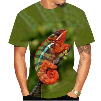 Стилна лятна мъжка тениска с изображение на животно-хамелеони, 3D Trend принт в стил хип-хоп, къс ръкав, Всекидневни Свободен качество топ