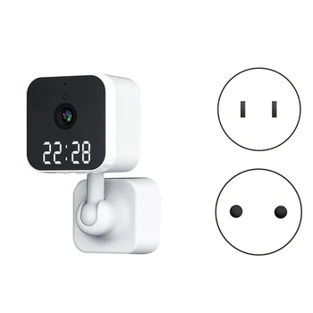 Wi-Fi Камера на Hristo с цифров часовник За домашно сигурност за Нощно виждане и видеонаблюдение Безжична камера за движение Бяла Штепсельная вилица САЩ