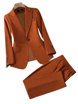 Нов Женски официален брючный костюм, есенни женски блейзър на една пуговице, яке + панталон, Модерен офис бизнес работно облекло, комплект от 2 теми
