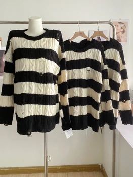 Корейски модни възли пуловери, Дамски есенни Пуловер с кръгло деколте и дълъг ръкав, плетени калъф за плетене на една кука, Дамски пуловери Оверсайз, Директна доставка