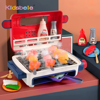 Детски кухненски играчки за барбекю, Мини-електрически игри за барбекю, имитации на храна, Приготвяне на храна, Музика, светлина, играчки за претенции за деца