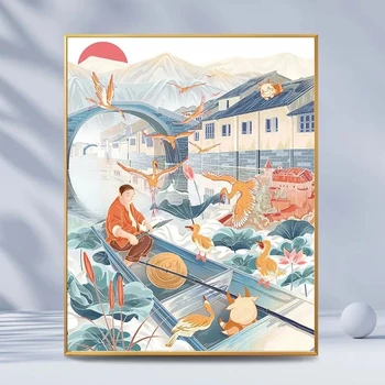 Дигитална картина с маслени бои Guofeng Gufeng, събрани ръчно цветя, Декорация на всекидневна, спалня, Живопис, Декорация на приливите и отливите