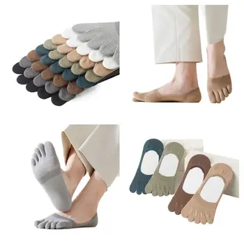 Силиконови мини чорапи с пет пръста, Удобен разтеглив, мек мъжки чорапи до глезена, абсорбиращи потта, дезодорант, чорапи с разцепени пръсти