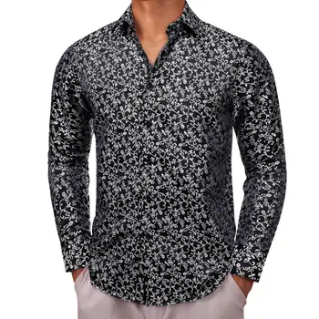 Луксозни ризи с дълъг ръкав за мъже, копринени сребристо-черни мъжки блузи с цветен модел, ежедневни вечерни блузи, дишащи Бари Уонг