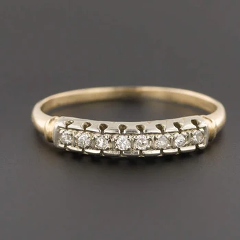 14К Жълто злато 8шт 2,5 мм Кръгъл муассанит Годежен пръстен с лабораторна диамантен пръстен Сватба за жени