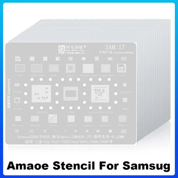 Amaoe SAM1-18 BGA Поялната Инсталация с Трафаретом за Реболлинга Samsung Всички серии A C Пълен набор от Зарядно устройство за процесор Exynos WIFI IF RF IC Tin Net
