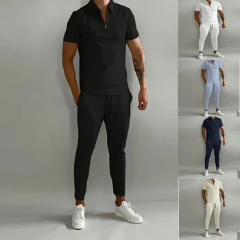 Летен мъжки костюм 2023, Тънки панталони с къси ръкави, спортен комплект за почивка за мъже