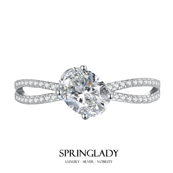 SpringLady Стерлинговое сребро 925 проба 6 * 8 мм, лабораторни сапфир с натрошен лед, высокоуглеродистые диаманти, скъпоценни камъни, годежен пръстен, фини бижута