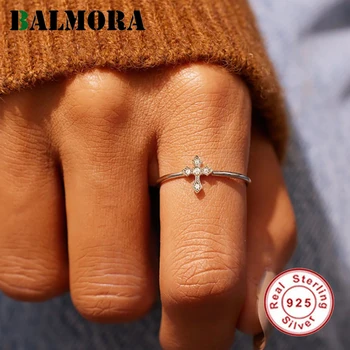 BALMORA S925 Сребърен Пънк-кръст С Цирконием, Прости пръстена на пръста си, За жени, Момичета, Реколта Модерни Геометрични Стръмни бижута, подарък
