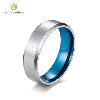 PSJ Модни Бижута Двойка Годежни пръстени, 4 мм, 6 мм, 8 мм, Сребристо-сини пръстени от полиран титан и неръждаема стомана за мъже и жени