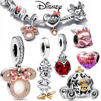 Disney Minnie Mouse Майка Червена Калинка Проба 925 сребърно покритие Топчета-Шарм е Подходящ За Направата на Гривни Pan Оригинал За бижута
