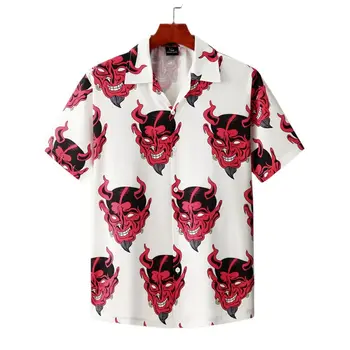 Лятна мъжка риза с принтом на дявола, Хавайска риза с къс ръкав и цветен модел, Свободна Градинска облекло в стил хип-хоп, Модерен риза, Мъжки дрехи Camisa