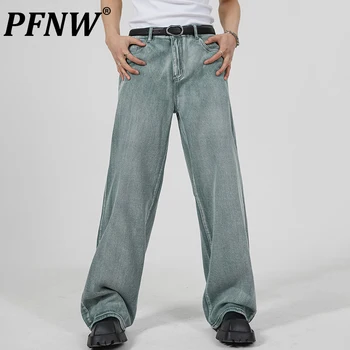PFNW Есенни Нови мъжки дънки с ожулвания, широки улични панталони, Универсални Директни Модни износоустойчиви реколта дънкови панталони 12Z1714