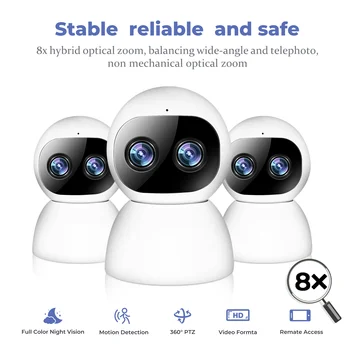 HD 1080P Вътрешна WiFi Камера Smart Home Security Surveillance ПР 3MP Камера за ВИДЕОНАБЛЮДЕНИЕ, PTZ 360 8-кратно Увеличение Камера за видео монитор за домашни любимци