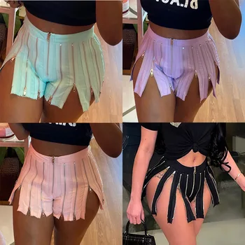 2023 Летни дамски Секси обикновена къси панталони с ципове с висока талия за нощен клуб