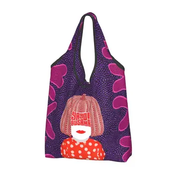 Торби за многократна употреба Yayoi Kusama Точки за покупки, сгъваеми чанти за храни в стила на абстрактното изкуство, Миещи трайни големи чанти-тоут
