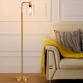 Depuley Nordic Вертикален Метален led под лампа със Стъклен Абажуром и Месинг дъга на един стълб, Високо Осветление за хол, спалня, офис E26 Gold/ black