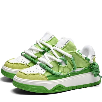 Дишащи и удобни маратонки, обувки Tidal Bread, Мъжки пролет-есен Зелена парусиновая обувки, Спортни ежедневни обувки на дебела подметка, Мъжки