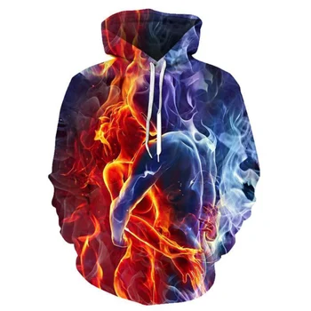 Y2K Цветна hoody с Пламък, 3D Hoody, Мъжки Дамски Есенно-зимни дрехи с качулка, яке, Модни hoody в стил Харадзюку Оверсайз