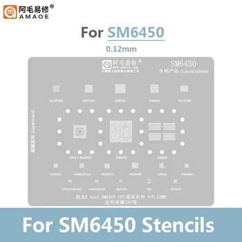 AMAOE SM6450 BGA Шаблони за Реболлинга Honor X50 Snapdragon6 Gen1 CPU Универсален 0,12 мм Кацане Лидице Стоманена Мрежа