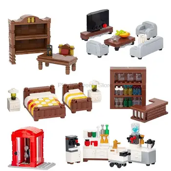 MOC City TV Легло, библиотека, Компютърен маса Вино кабинет на Мебели за дома Градивен елемент на Играчки За деца Креативен подарък на сглобени