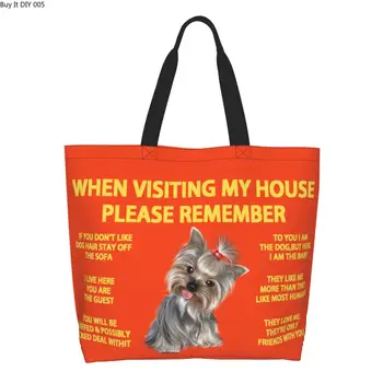 Чанта за пазаруване с йоркширским терьером, Дамски холщовая чанта на рамото, Преносими чанти за пазаруване сладък куче йоркширски Териери
