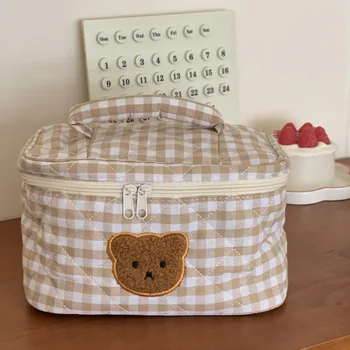 Красиви дамски чанти за съхранение с анимационни мечка, обикновено изпъстрен Дамски чанти-клатчи, чанти от мека тъкан, Дамски косметичка, калъф за грим