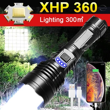Супер XHP360, Най-мощният фенер, Акумулаторна лампа XHP90.2, мощно led фенерче Type-C, Походный тактически фенер