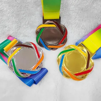 Празни Медалите, Цветен медал от пеньковой въжета с цветна лента 7.0 мм, златна, Сребърна, медна медал, подходяща за различни състезания