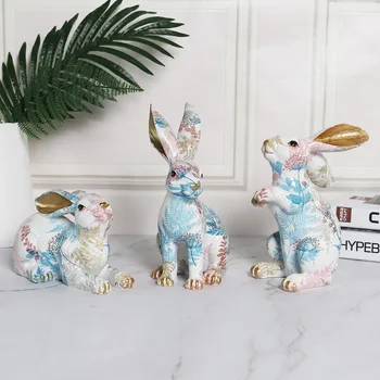 Фигурки на зайци, рисувани със смола, Скандинавски украшение на животни за интериора у Дома, хол, Великден Неделя, Аксесоари за украса