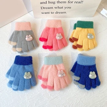 Бебешки Сладки Ръкавици със Заек, Зимата Топъл комплект, Цветни Ръкавици за момчета и Момичета, Ръкавици с пълни пръсти за Деца, Бебета и деца от 0 до 3 години