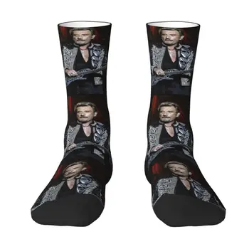 Готини мъжки чорапи Johnny Hallyday, дишащи топли чорапи унисекс с 3D принтом French Rock Singer Crew.