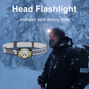 Фаровете Водоустойчива led налобная USB лампа Акумулаторна походный прожектор 7 степенна Led туризъм лампа Интелигентен сензор за нощуване на открито