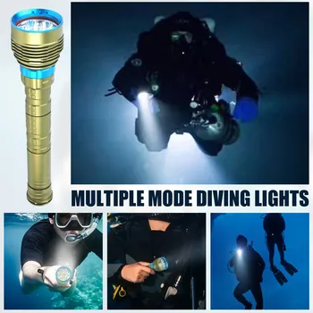 Мощен led фенерче за гмуркане Super Bright T6/L2, професионален подводен фенер, водоустойчива лампа клас на защита Ip68, която с помощта на батерия 18650