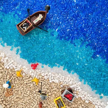 Съвместими с LEGO Аквариум Биологичен Плажа Пейзаж с морска вода, 6141 Аксесоари за монтаж на сцени от строителни блокове с малки частици