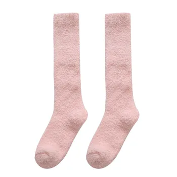 Дамски чорапи от коралов руно, топли, дебели, плюс кадифе, есенно-зимни чорапи със средна дължина, обикновена чорапи, чорапи