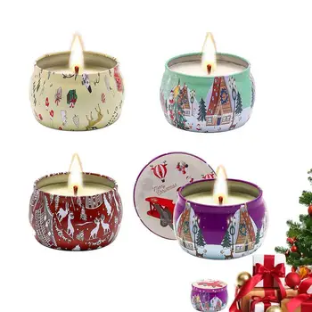 Подаръчен комплект Коледни ароматни свещи Набор от Малки свещи С насипни мини-свещи 4 бр. Полезна и Декоративна Обемна Мини-Ароматерапия