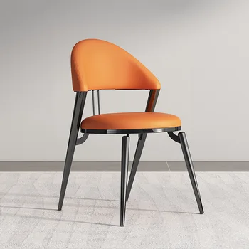 Ергономични кожени трапезни столове с дръжка на италианската оранжев цвят, столове за всекидневна, водоустойчиви мебели за ресторант Sillas Comedor