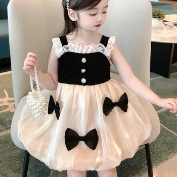Корейска детска рокля, нови дрехи за деца, Сватбената рокля на Принцеса с лък за малки момичета, Рокли без ръкави за бала шаферки