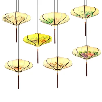 Китайски фенер, окачен лампа, украса на ресторант, Ръчно рисувани, тъканта, полилеи, Осветление, Домакински уреди