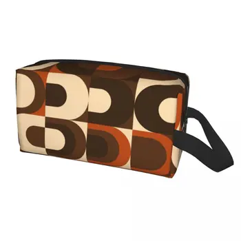 Чанта за тоалетни принадлежности в стил ретро оранжево и тъмно-кафяви цветове, Съвременен Геометричен козметични Органайзер за грим, калъф за съхранение на Dopp Kit
