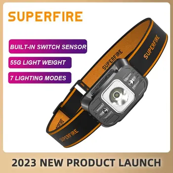 SUPERFIRE HL75-S Мини led налобный фенер Type-C Акумулаторни Мощни сензорни фарове, Регулируеми Фенер за риболов на открито, къмпинг